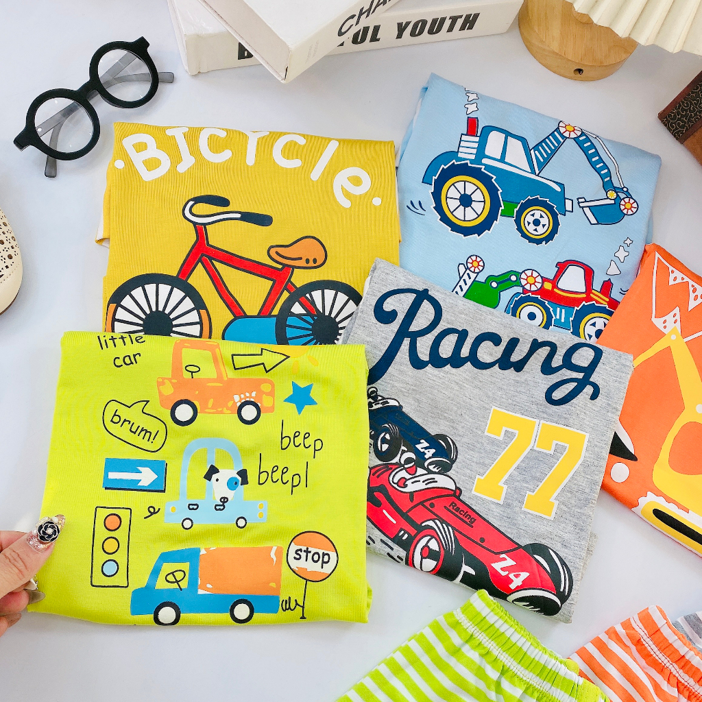 Bộ thun lạnh cộc tay cho bé MINKY MOM loại 1 hình xe ô tô siêu đẹp