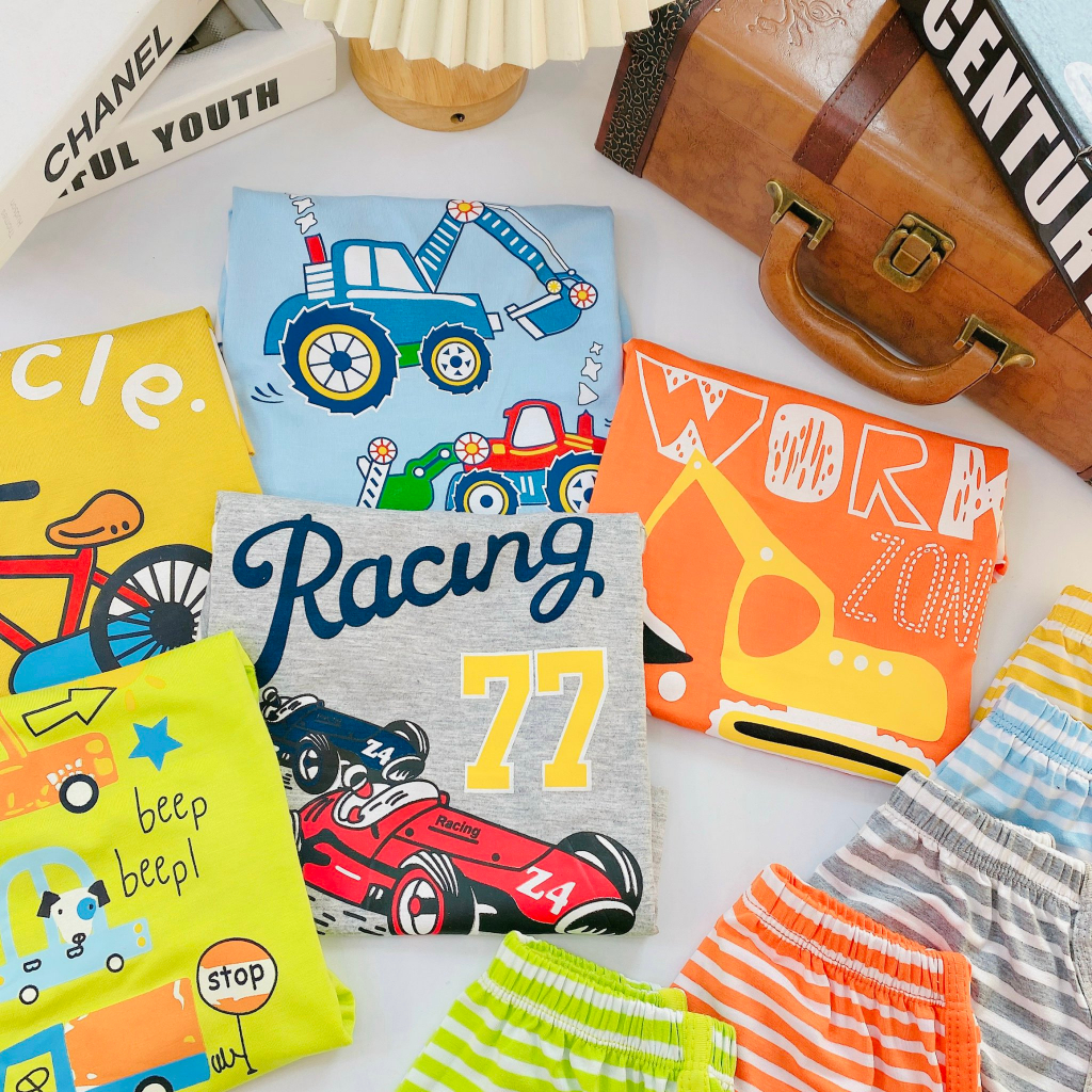 Bộ thun lạnh cộc tay cho bé MINKY MOM loại 1 hình xe ô tô siêu đẹp