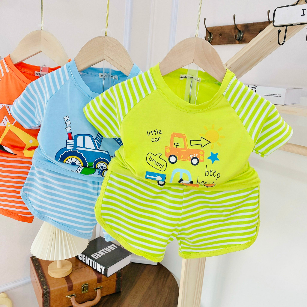 Bộ thun lạnh cộc tay cho bé MINKY MOM loại 1 hình xe ô tô siêu đẹp