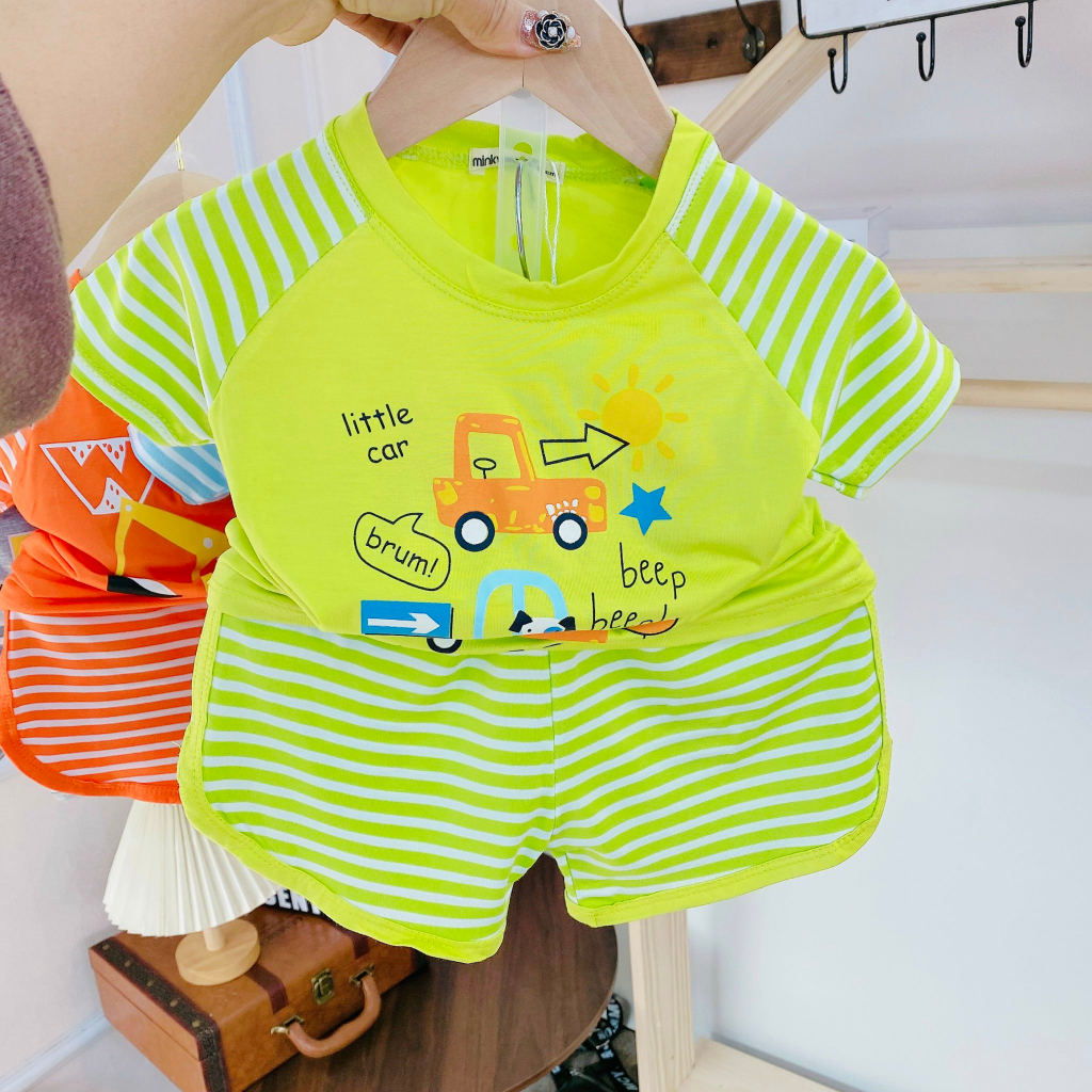 Bộ thun lạnh cộc tay cho bé MINKY MOM loại 1 hình xe ô tô siêu đẹp