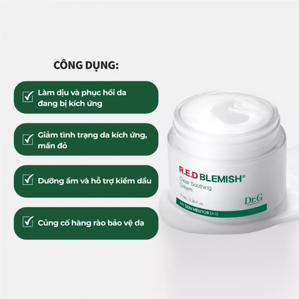 Kem Dưỡng Ẩm Cho Da Mụn Dr.G R.E.D Blemish Clear Soothing Cream 10ml/30ml/70ml