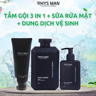 Sữa tắm gội nam hương nước hoa 350ml & sữa rửa mặt hương dừa 100ml & dung dịch vệ sinh nam 120ml rhys man