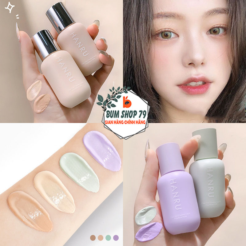 Kem nền che khuyết điểm Hanru với cộng dụng kiềm dầu chống trôi, Kem nền dạng lỏng mỏng nhẹ giúp nâng tone da