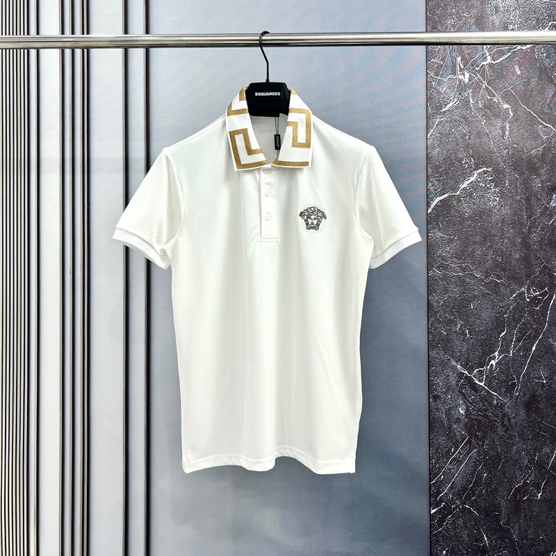 Áo polo nam cổ bẻ VS cotton gai cá sấu thêu logo nữ thần rắn cổ chun đan hoạ tiết kim tuyến