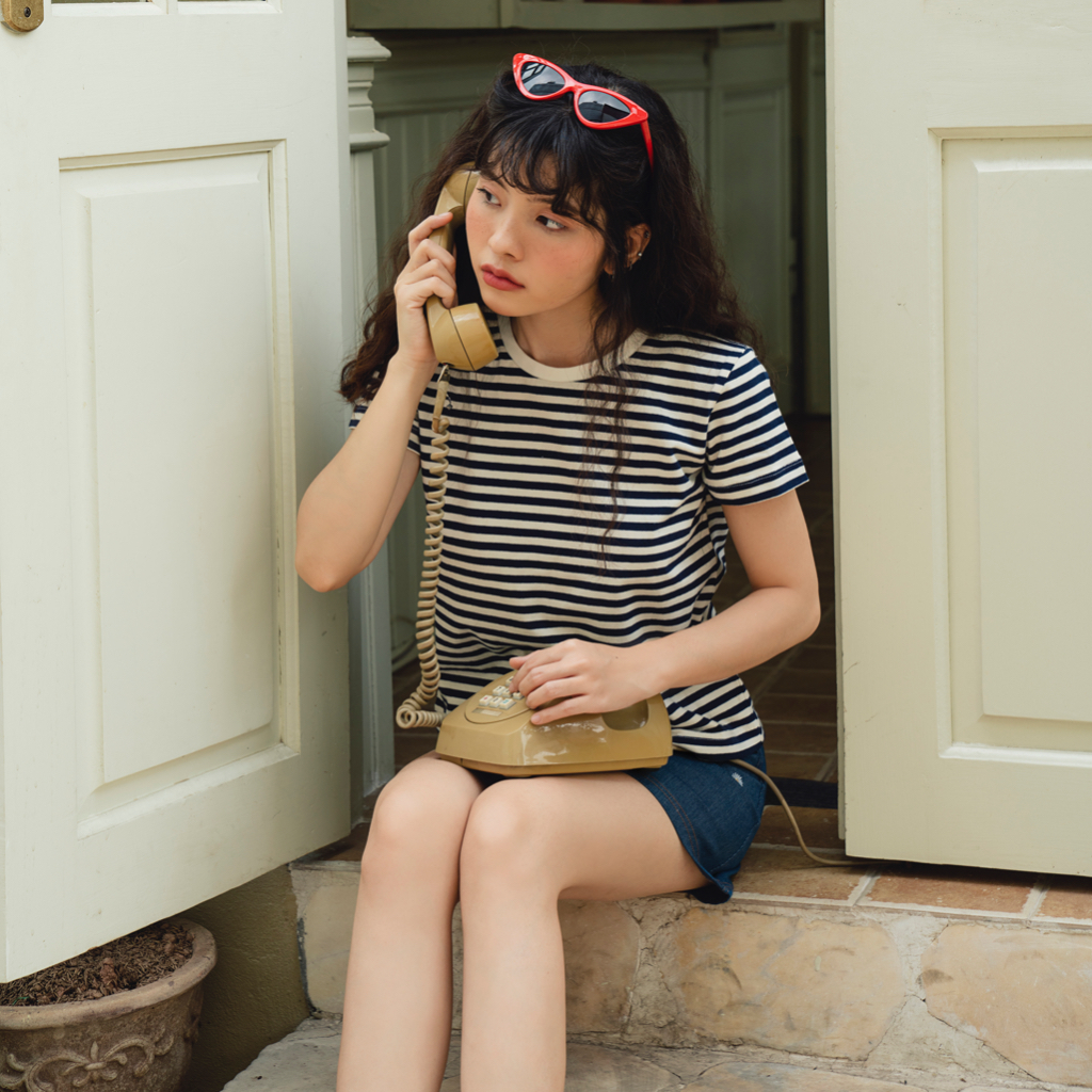 BLEUBIRD Áo phông cotton kẻ ngang Stripe Tee