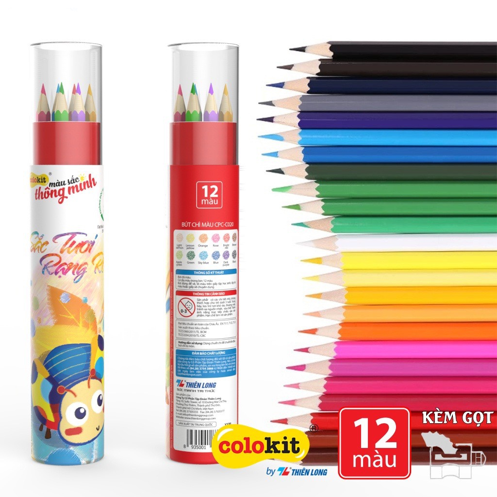 Bút chì màu dạng lon Thiên Long Colokit - Tiêu chuẩn châu Âu - 12 màu