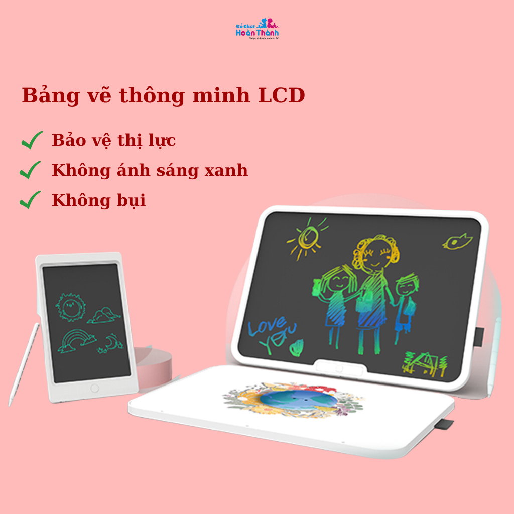 Bảng vẽ tự xóa điện tử, bảng viết vẽ thông minh cỡ lớn 15,19 inch màn hình LCD đa sắc đồ họa đẹp kèm bút dạy học