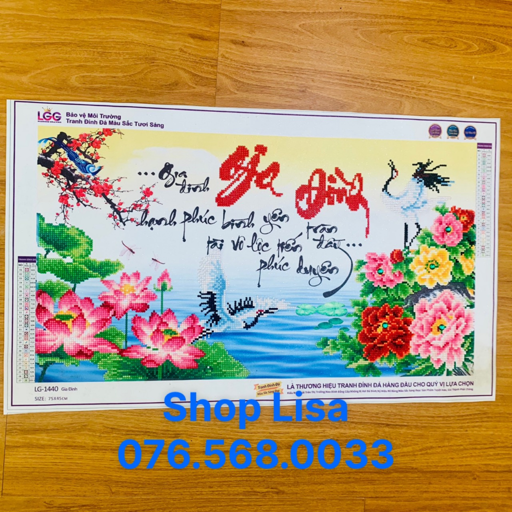 Tranh đính đá gia đình thành phẩm 75x45cm đã đính lg1440