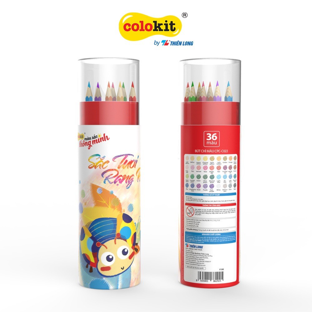 Bút chì màu dạng lon Thiên Long Colokit - Tiêu chuẩn châu Âu -  36 màu