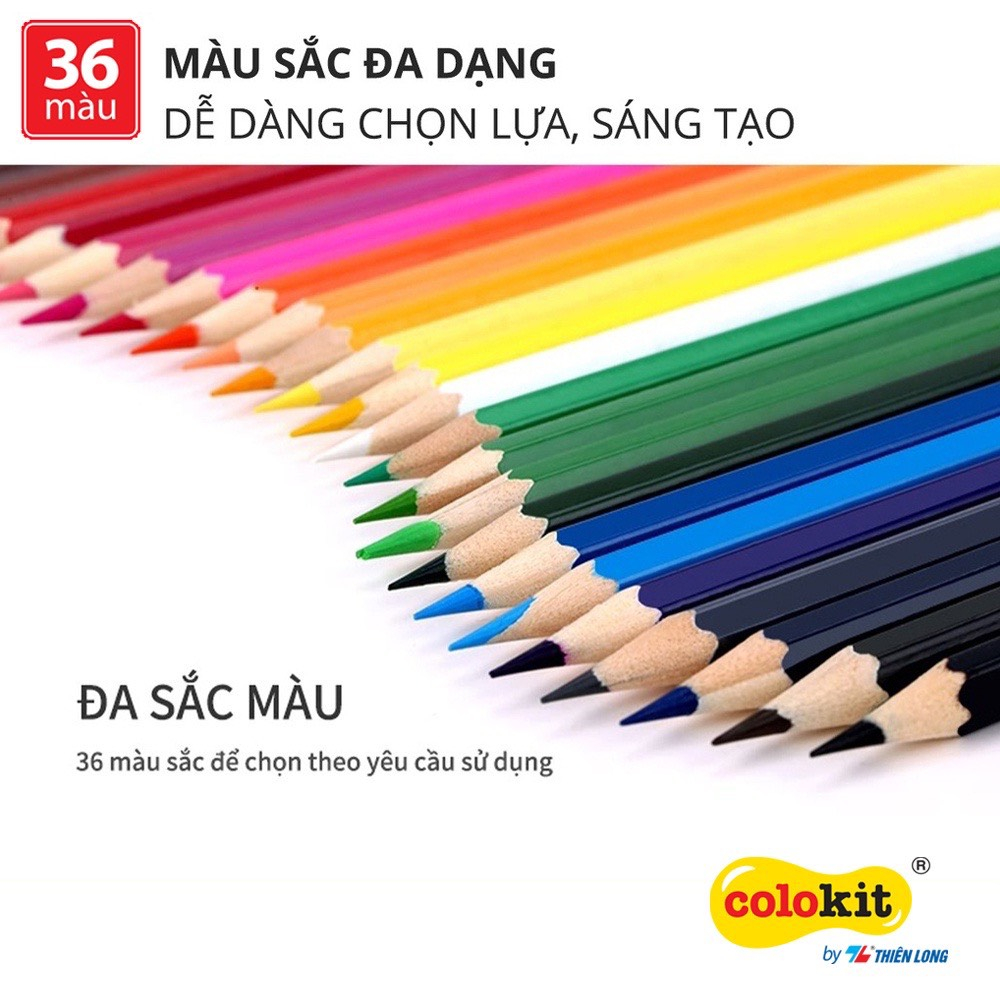 Bút chì màu dạng lon Thiên Long Colokit - Tiêu chuẩn châu Âu -  36 màu