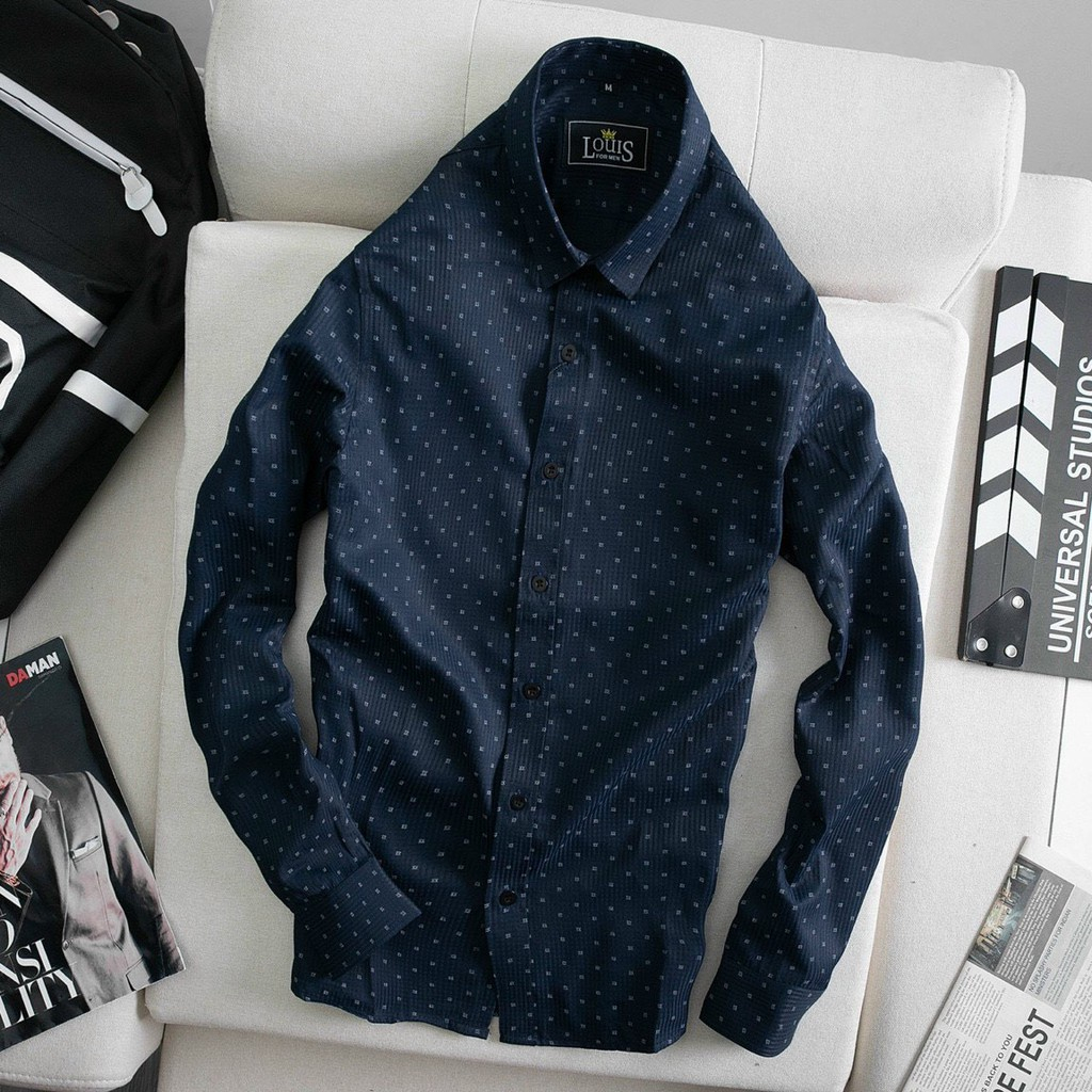 Áo sơ mi nam dài tay cao cấp hoạ tiết chấm bi form dáng slim fit Hàn Quốc