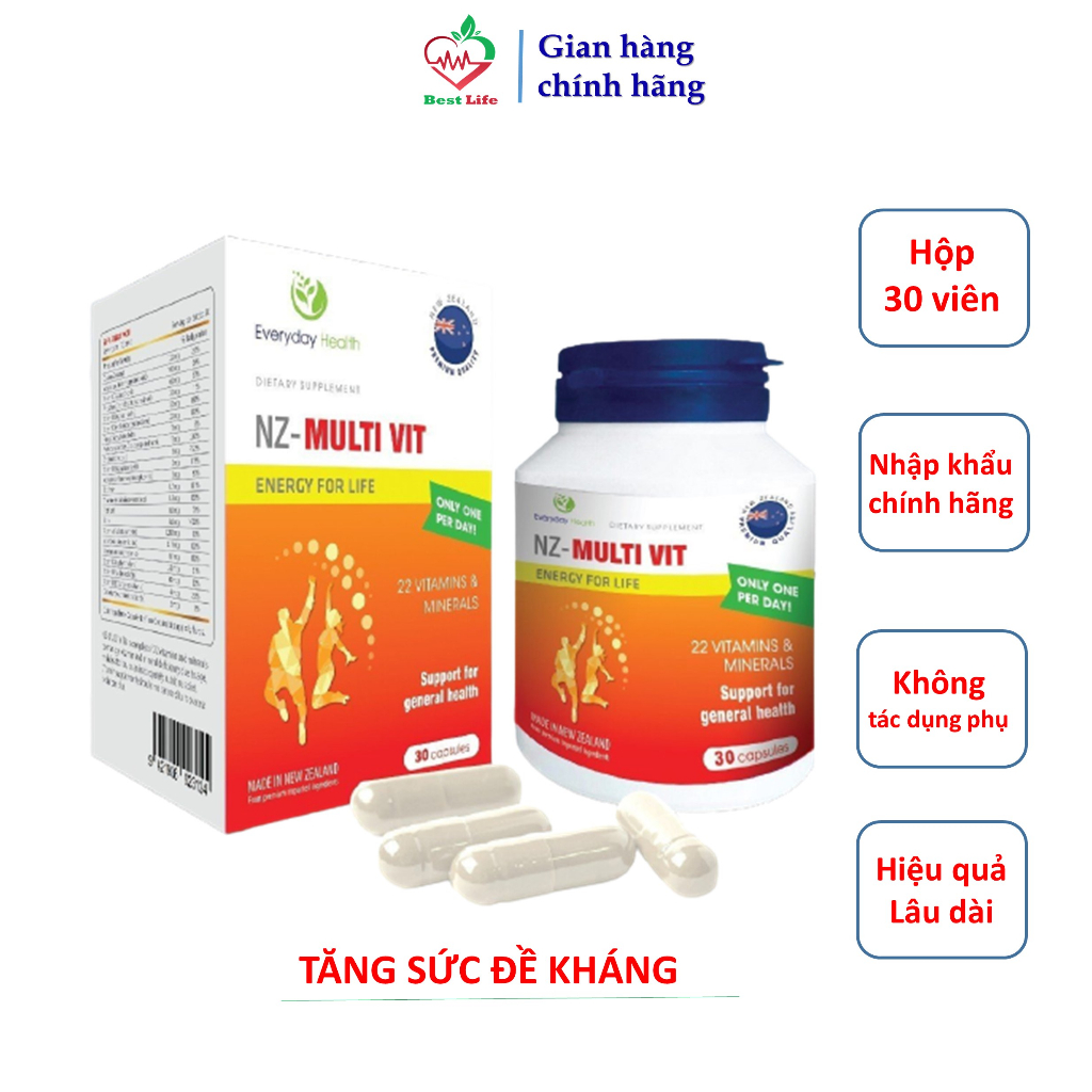 Viên uống bổ sung Vitamin và khoáng chất NZ – MULTI VIT  Everyday health tăng cường sức đề kháng hộp 30 viên