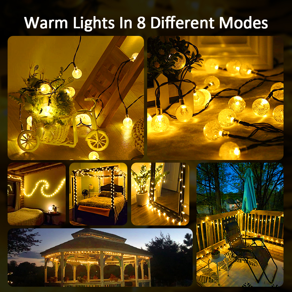 Dây đèn LED năng lượng mặt trời Trang trí sân vườn Đèn Giáng sinh năng lượng mặt trời ngoài trời không thấm nước