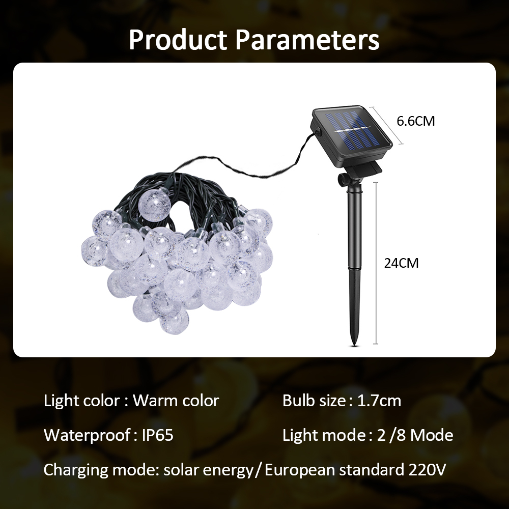 Dây đèn LED năng lượng mặt trời Trang trí sân vườn Đèn Giáng sinh năng lượng mặt trời ngoài trời không thấm nước