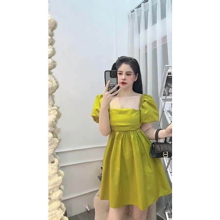 váy nữ màu xanh tay phồng siêu xinh xắn TT 40