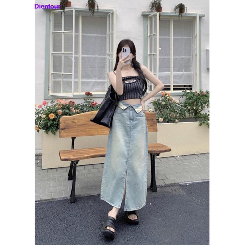 Chân váy bò dáng dài hot trend / Chân váy jeans xẻ tà dáng dài