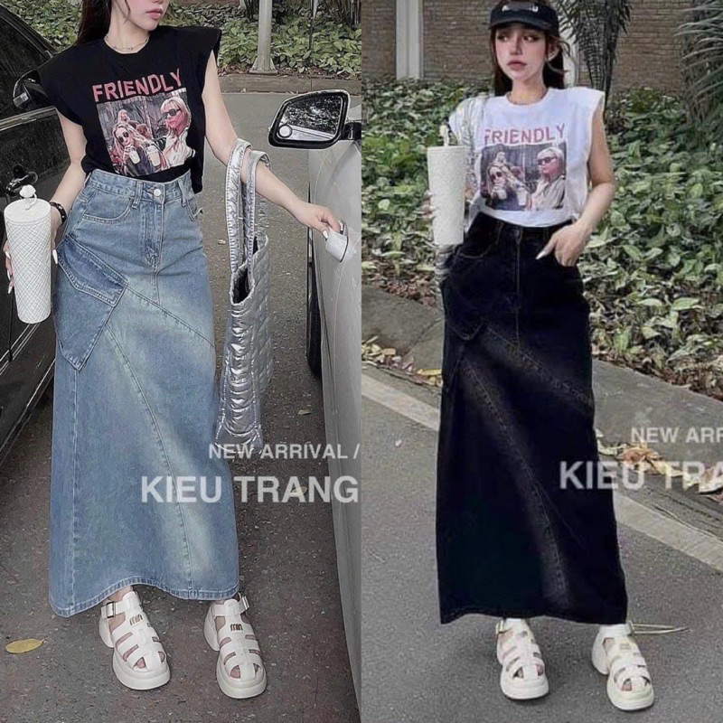 Chân váy bò dáng dài hot trend / Chân váy jeans xẻ tà dáng dài