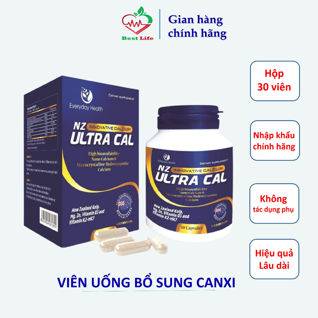 Viên uống NZ - Ultra Cal  Everyday Health  bổ sung Canxi hữu cơ cho phụ nữ mang thai và người thiếu canxi hộp 30 viên