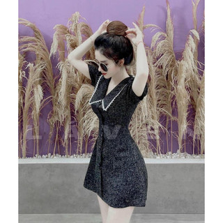Đầm nữ dáng xòe cổ sơ mi viền ren siêu đẹp - 100322
