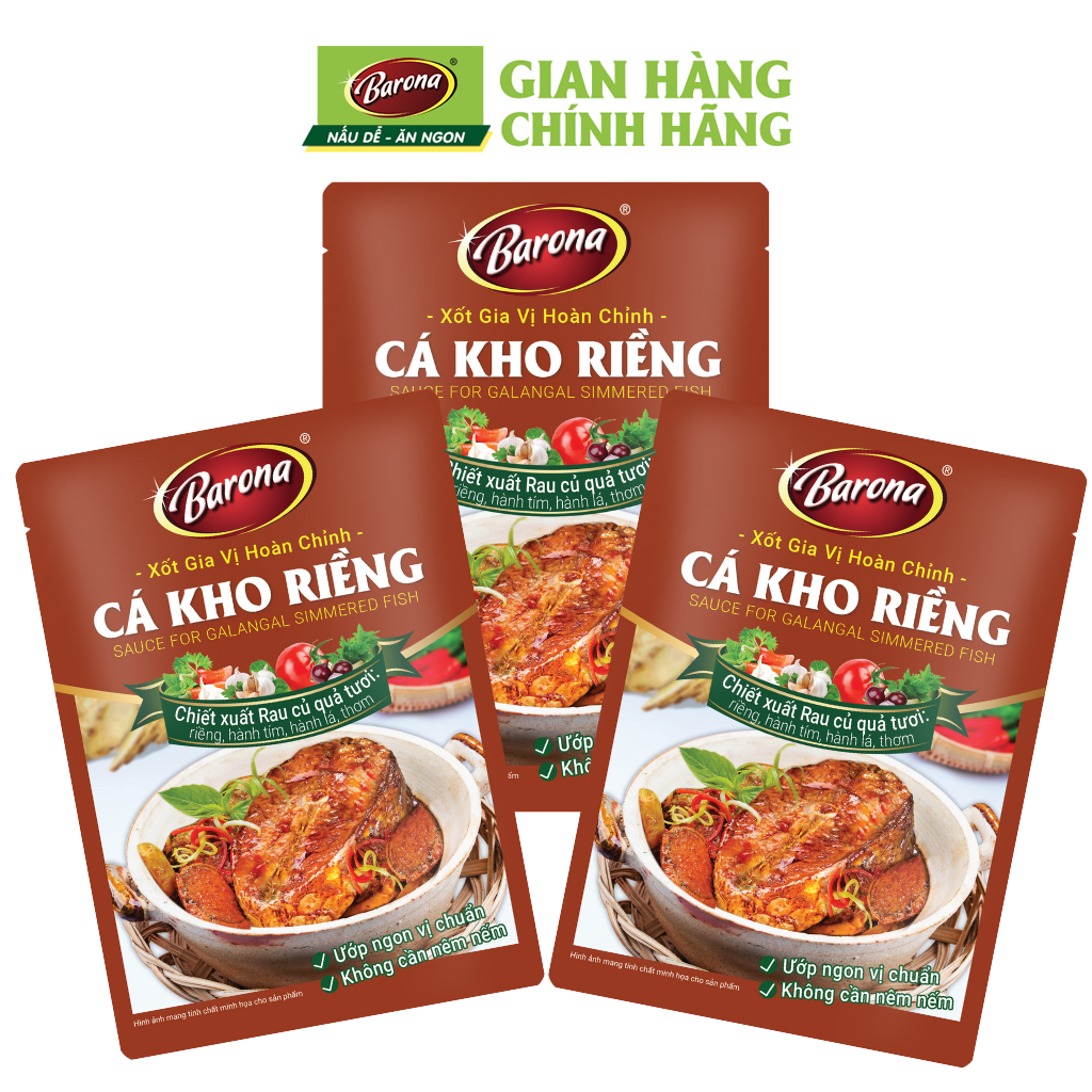 Combo 3 gói Gia Vị Cá Kho Riềng Barona 80g ướp ngon chuẩn vị không cần nêm nếm