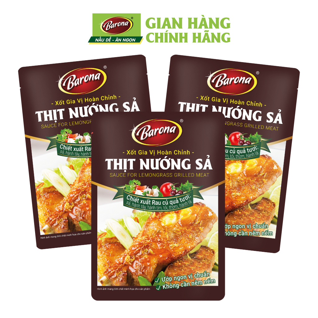 Combo 3 Gói Gia Vị Thịt Nướng Sả Barona 80g ướp ngon chuẩn vị không cần nêm nếm