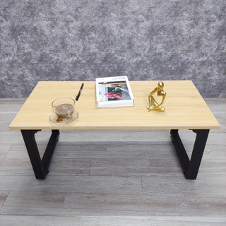 Bàn làm việc ngồi bệt chân U gấp gọn (R60*D120*C35cm) mặt màu vàng vân gỗ sồi dày 17mm, chân sắt sơn tĩnh điện màu đen.