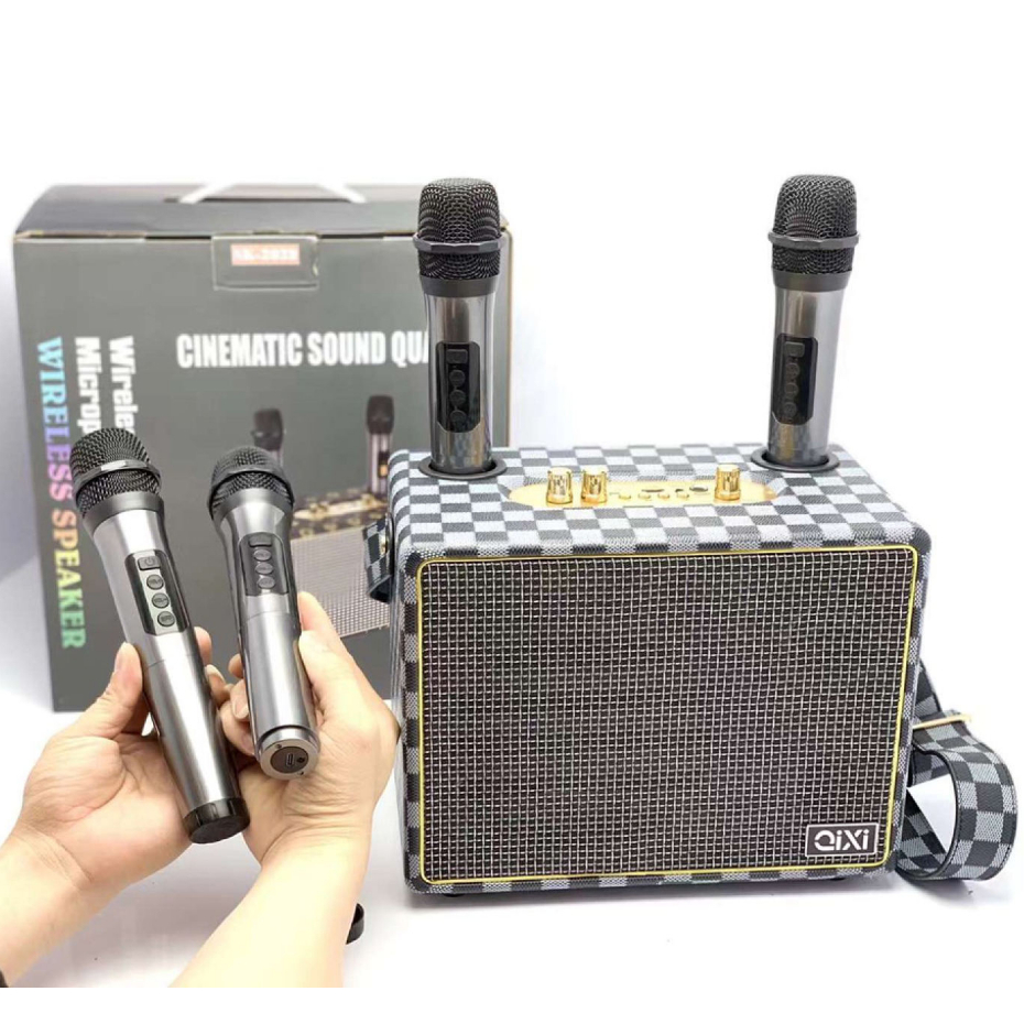 Loa Bluetooth Karaoke Qixi - Âm Thanh Siêu Đỉnh Tặng Kèm 2 Mic Không Dây, Thiết Kế Cực Đẹp - BH 12 Tháng
