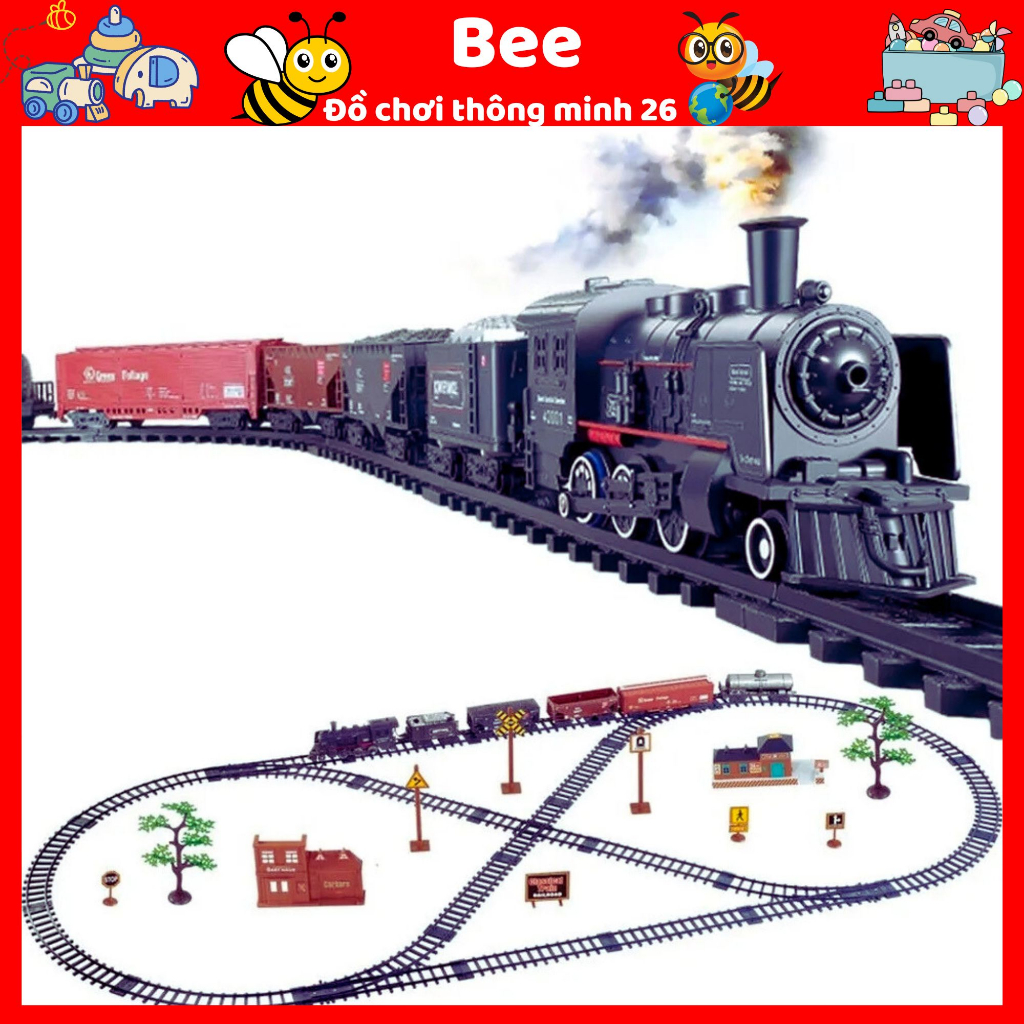 Mô hình đường ray tàu hỏa,Đồ chơi đường ray xe lửa,Tàu lửa chạy trên đường ray,Bộ đồ chơi tàu lửa nhả khói