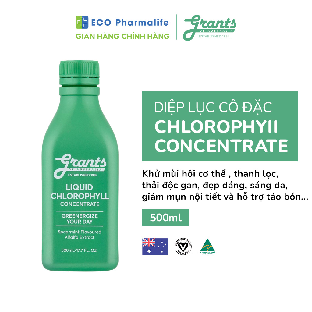 [01Chai500ml] Nước Diệp Lục Cô Đặc Grants Liquid Chlorophyll Concentrate Úc Làm Sáng Da Tăng Cường Đề Kháng Thải Độc Gan