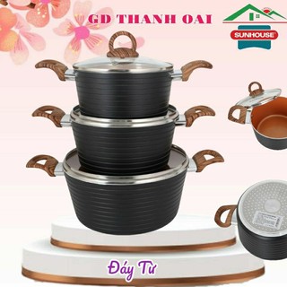 Bộ nồi ceramic đáy từ sunhouse shg2003mca - dùng cho mọi loại bếp