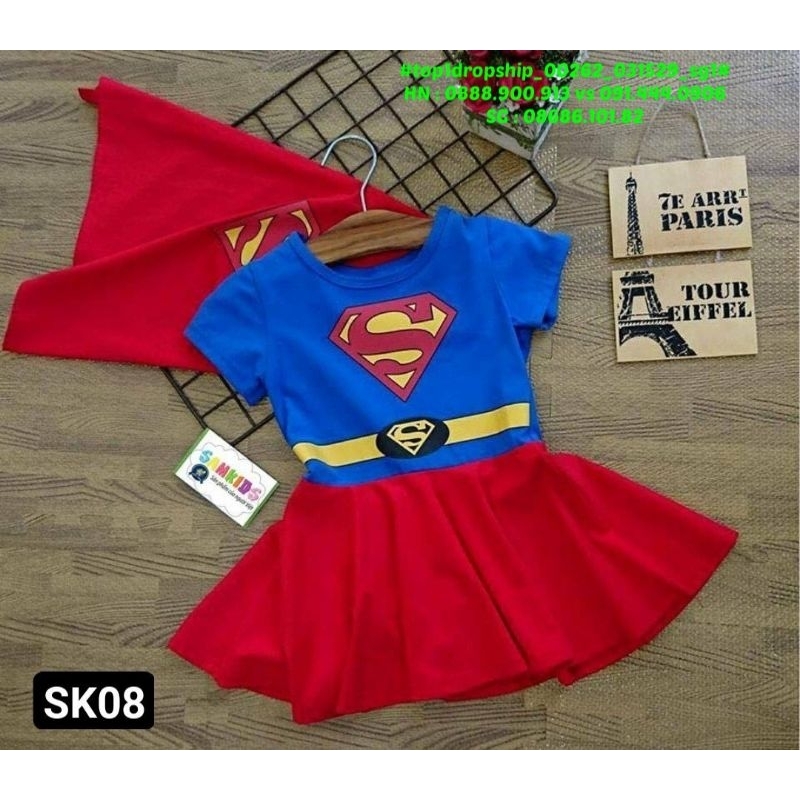 🎀Hàng sỉ SG🎀 Đầm Supergirl kèm choàng cực yêu cho bé gái,size 3-6, top1dropship_00262_sg1
