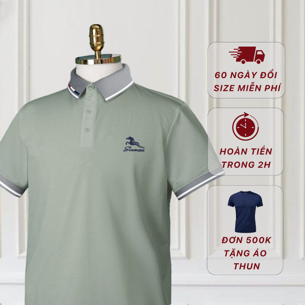 Áo Polo nam cao cấp cổ bẻ  SIXMEN Mã Đáo Thành Công - Xám Bơ - Polo vải cá sấu cotton CVC Thoáng mát