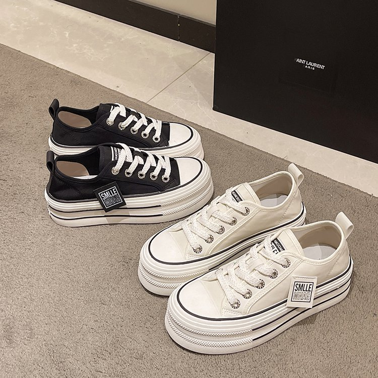 Giày nữ thể thao Wang Đế Độn 5cm vải canvas đế siêu nhẹ siêu êm phong cách Hàn Quốc 2023