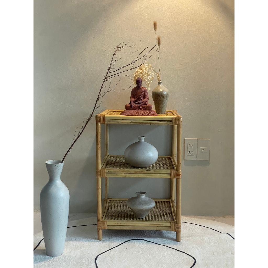 KỆ MÂY 3 TẦNG TRANG TRÍ, DECOR PHÒNG KHÁCH, KỆ ĐẦU GIƯỜNG