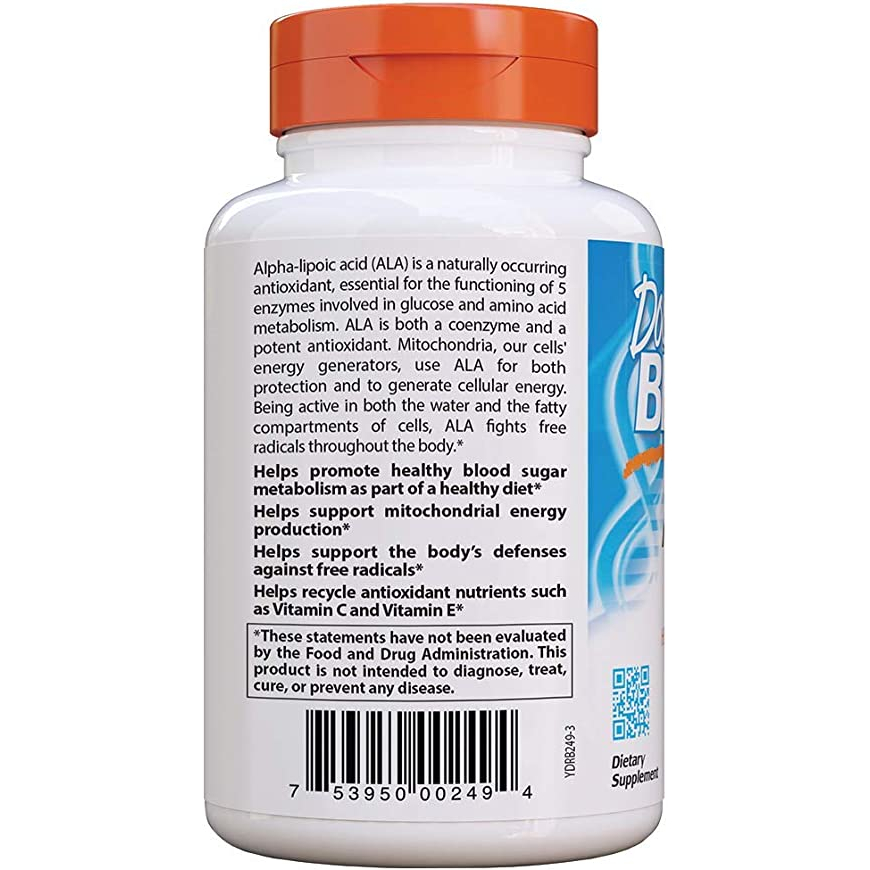Doctor's Best Alpha-Lipoic Acid 600mg - Viên uống chống lão hóa, duy trì lượng đường trong máu, hỗ trợ tim mạch 180 viên