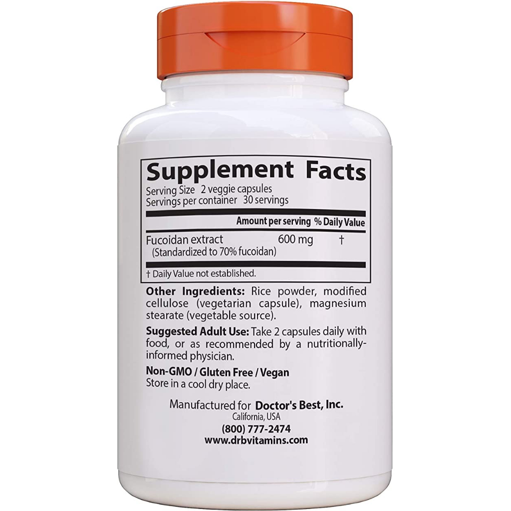 Doctor's Best Fucoidan 70% 300mg viên uống tăng cường sức khỏe, ngừa ung thư 60 viên