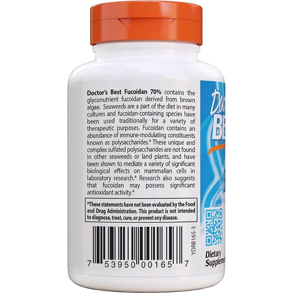Doctor's Best Fucoidan 70% 300mg viên uống tăng cường sức khỏe, ngừa ung thư 60 viên