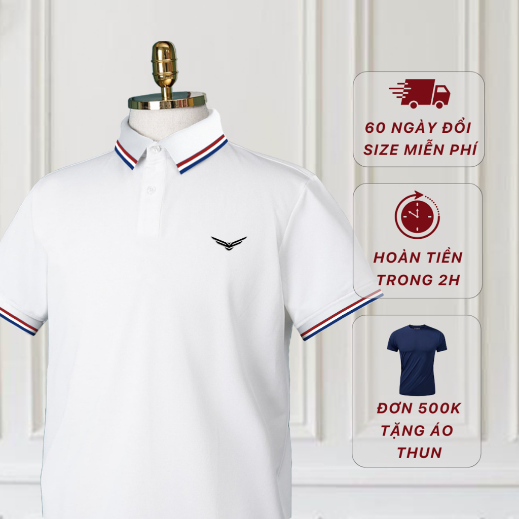 Áo polo nam cao cấp có cổ  SIXMEN 3RIM Eagle - Polo xám lam vải cá sấu cotton CVC thoáng mát