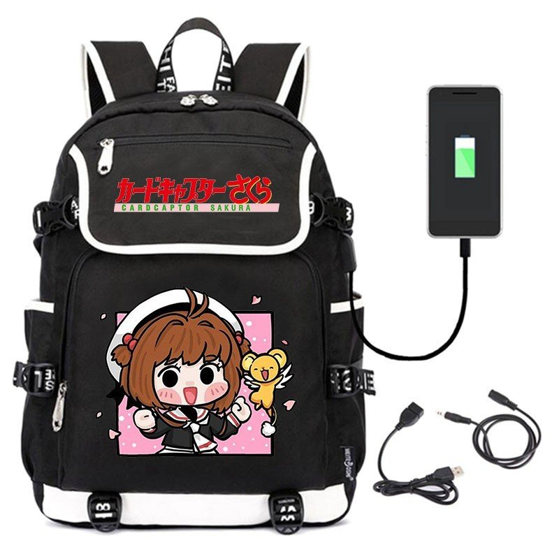 Balo nắp ngang in hình SAKURA CARDCAPTOR ver VUÔNG Thủ lĩnh thẻ bài anime chibi cặp sách nam nữ đi học đựng
