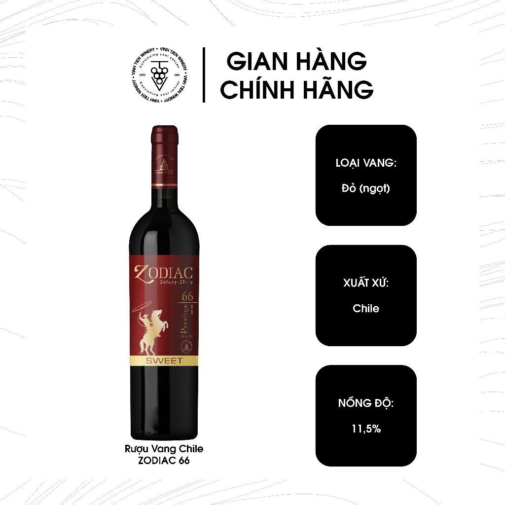 Vang đỏ Ngọt Chile Zodiac 66, chai 750ml, 11.5% vol