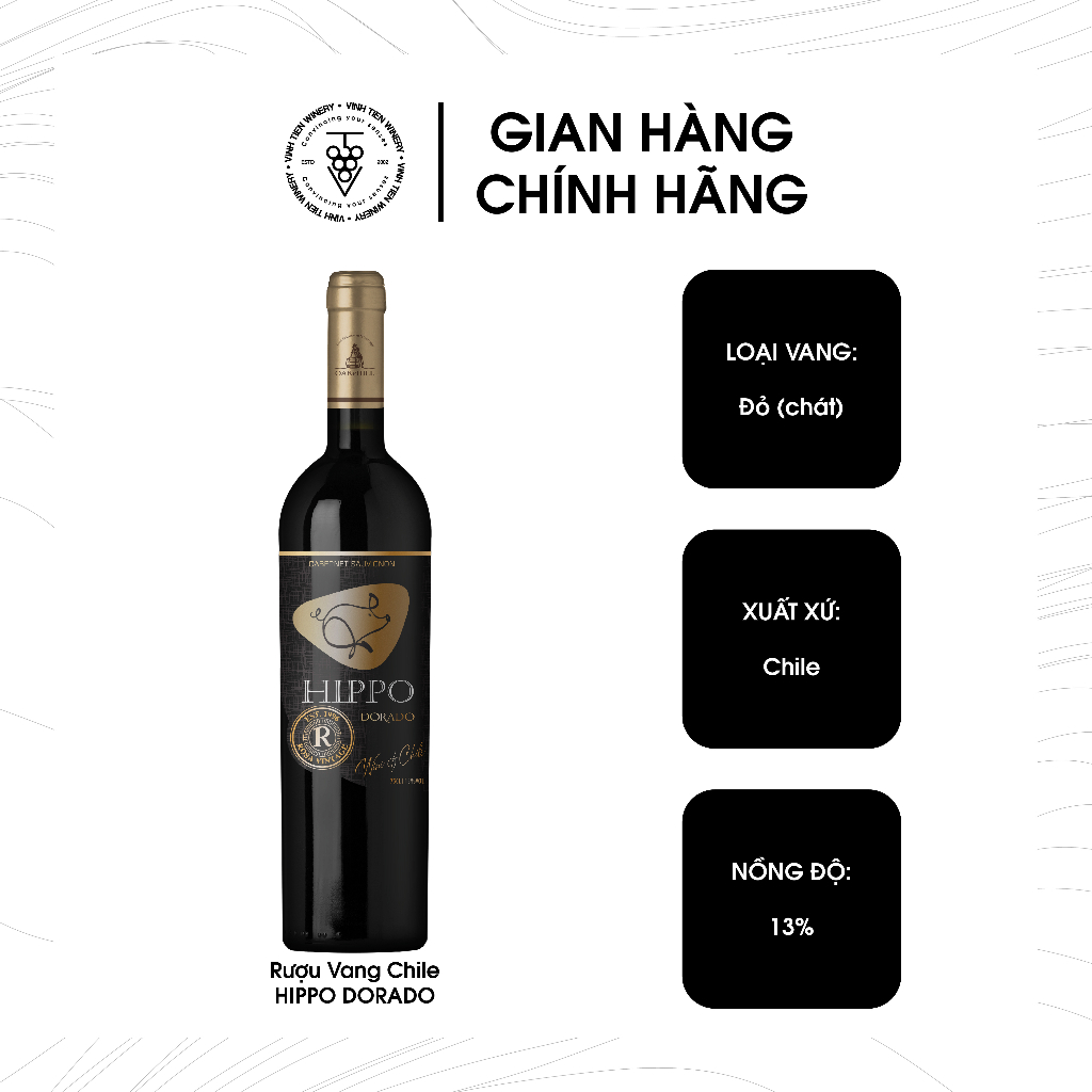 Vang đỏ Chile Hippo Dorado, chai 750ml 13% vol