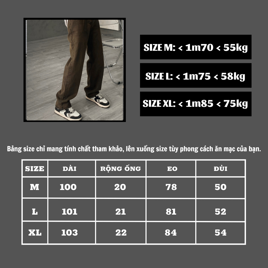 Quần jean nam màu nâu ống suông rộng quần ống suông nam màu nâu XESINU