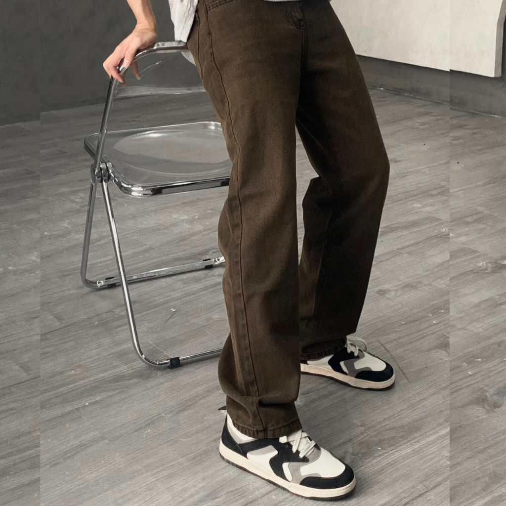 Quần jean nam màu nâu ống suông rộng quần ống suông nam màu nâu XESINU