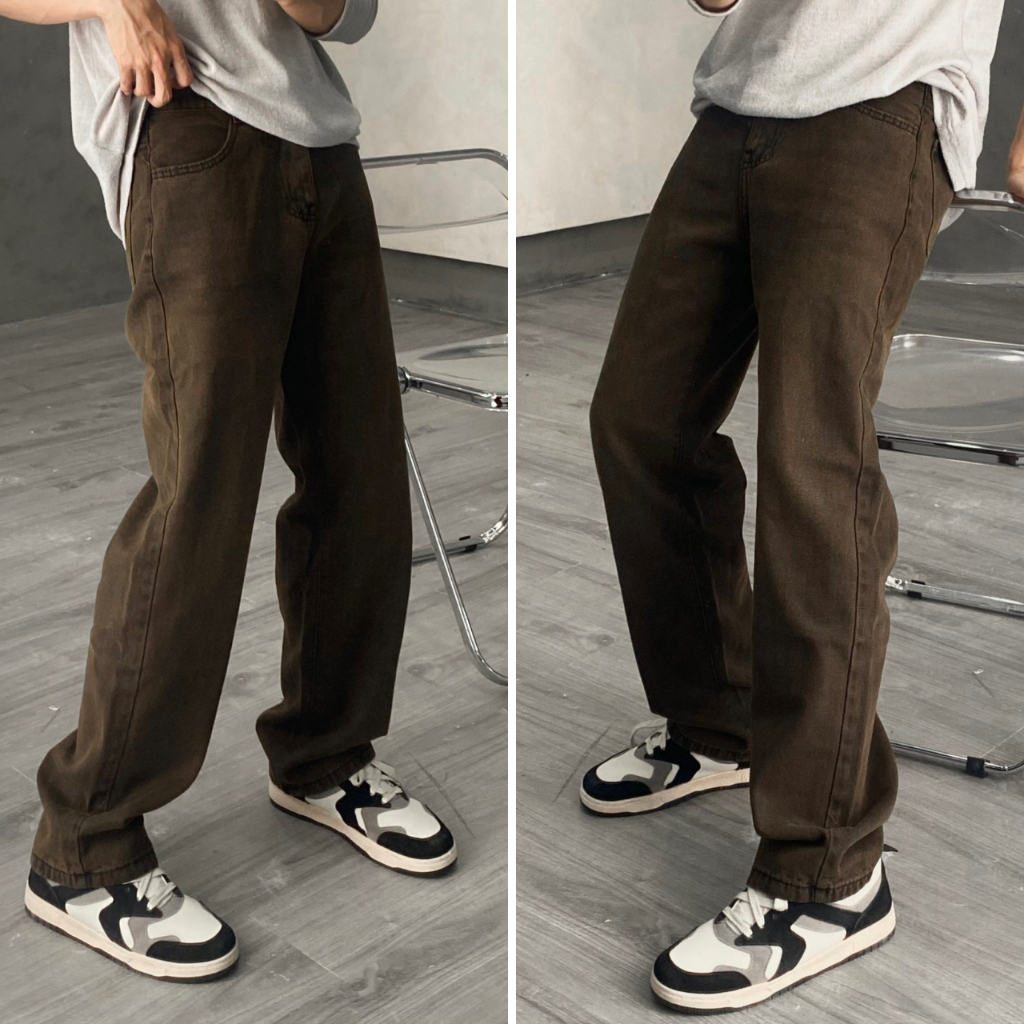 Quần jean nam màu nâu ống suông rộng quần ống suông nam màu nâu XESINU