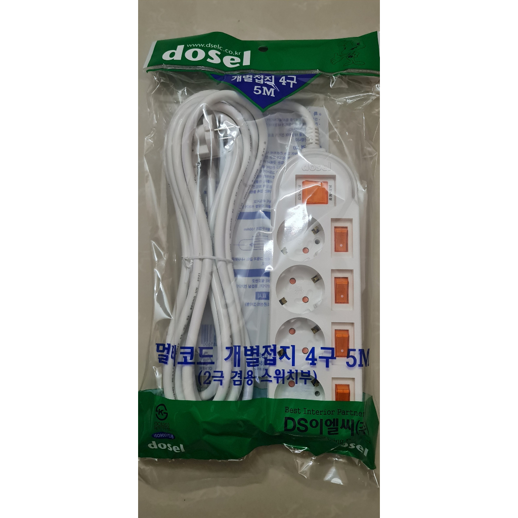 Ổ cắm điện đa năng công suất lớn Hàn quốc Dosel 4 lỗ 5 công tắc , dài 5 mét / DM2221.5M