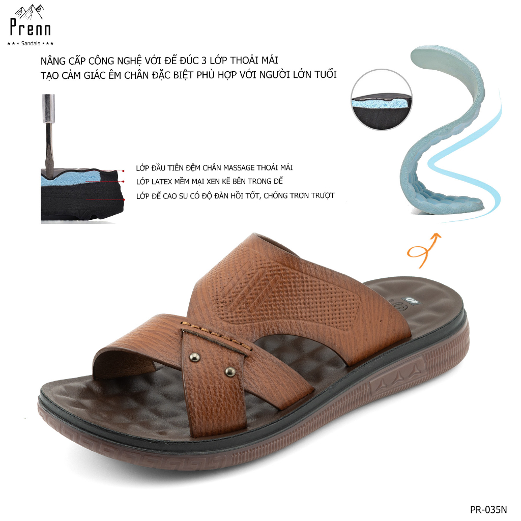 Dép da nam tuổi trung niên 100% da thật cao cấp, Đế cao su đúc gầm kếp chống trơn siêu bền đẹp