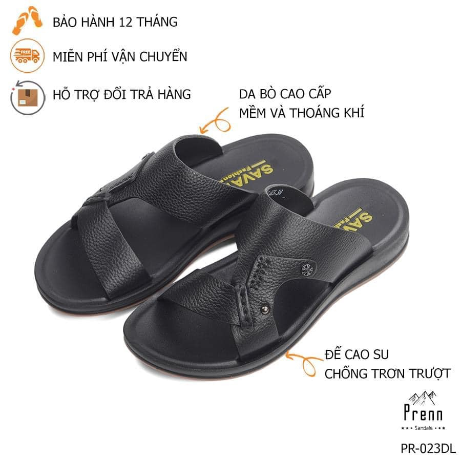 Dép da nam tuổi trung niên 100% da thật cao cấp, Đế cao su đúc gầm kếp chống trơn siêu bền đẹp