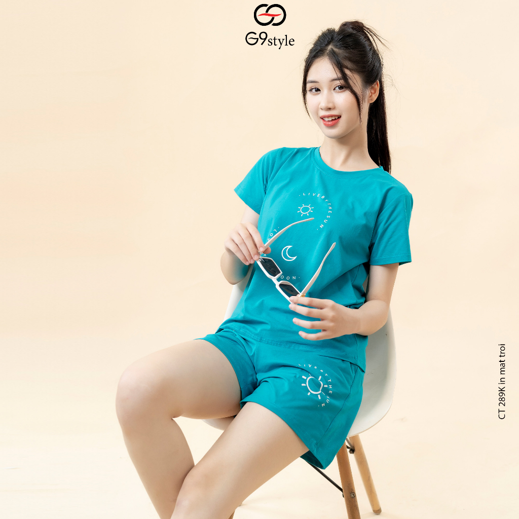 Đồ bộ mặc nhà nữ in hình mặt trời G9 STYLE, bộ quần áo nữ mùa hè vải cotton thoáng mát, thời trang