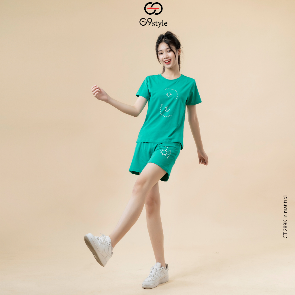 Đồ bộ mặc nhà nữ in hình mặt trời G9 STYLE, bộ quần áo nữ mùa hè vải cotton thoáng mát, thời trang