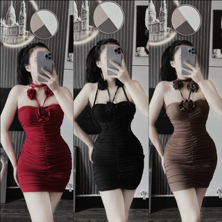 ĐẦM BODY CỔ YẾM ĐÍNH HOA DÁNG NGẮN MẶC ĐƯỢC NHIỀU KIỂU